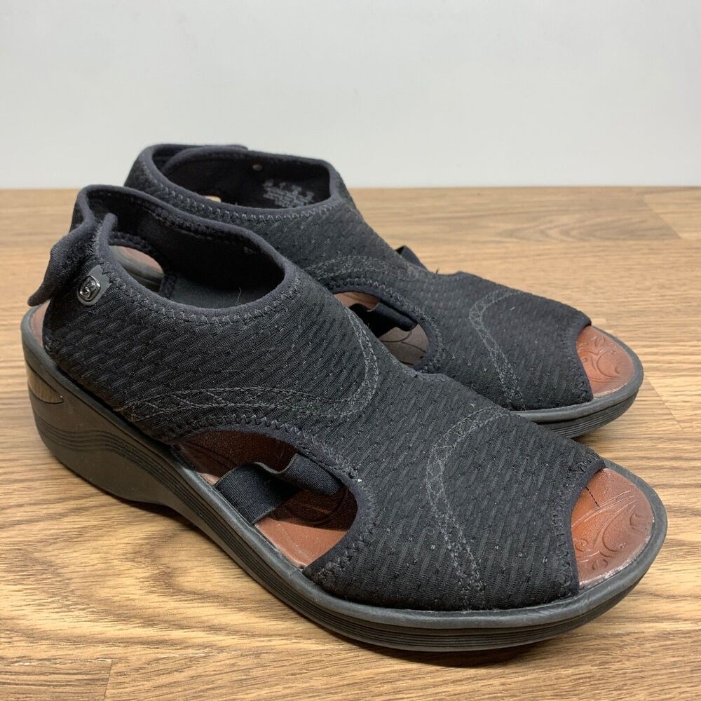 BZees Dream Black Slingback Wedge Sandals Lightweight Stretch Women's 9 M